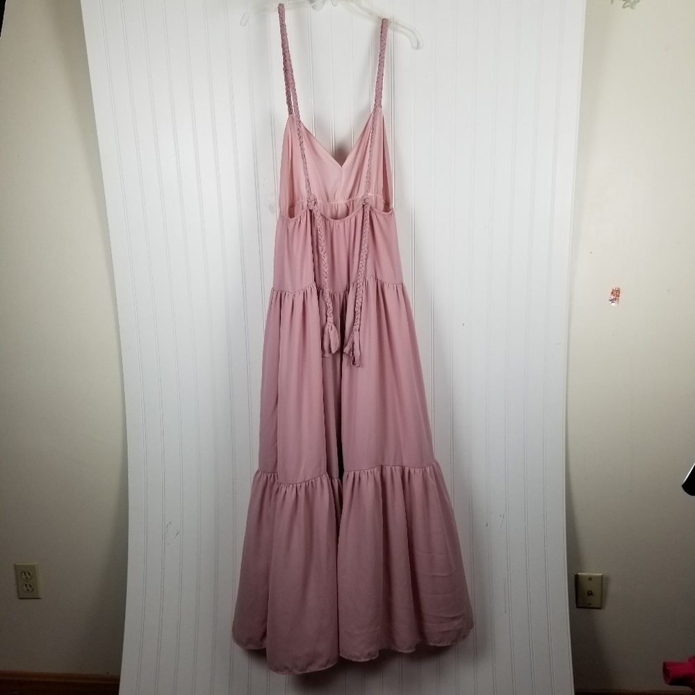 Lulus Sunshine Bound Mauve Pink Tiered Maxi Dress V Neck Adjustable Size Large - Picture 4 of 16
